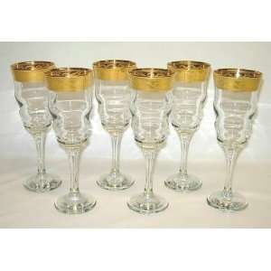 Italian Glass Gold Rim with Design Flute Glass, Set of 6  
