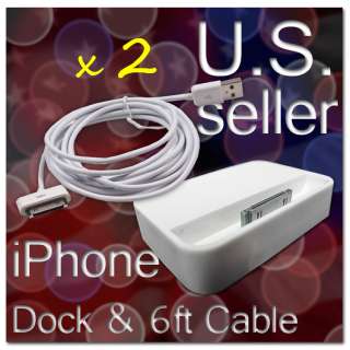   USB DATA SYNC CHARGER 6FT LONG CABLE+DOCK CRADLE STAND STATION WHITE