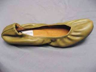 Khaki Leather Lanvin Ballerinas Scrunch Flats 39.5 NIB  