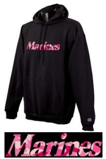  quality Champion Brand Black Hooded Sweatshirt with the Marines Logo 