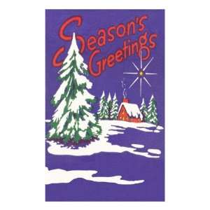 Seasons Greetings, Tree with Cabin Premium Giclee Poster Print, 18x24 
