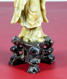 ANTIQUE CHINA CHINESE SOAP STONE CARVING GUAN YIN FIGURINE SCULPTURE 