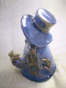 Blue Ceramic Snowman Figurine Holding Bird 6.5 Tall  