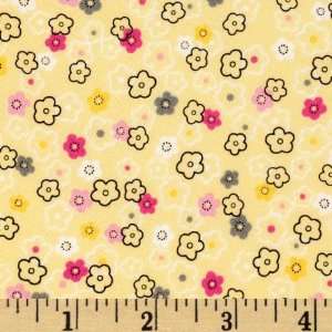  44 Wide Party In Pink Ditzy Flowers Yellow Fabric By The 