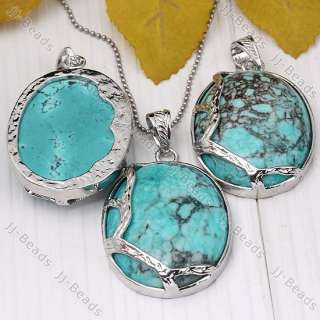 Unique Cyan Howlite Turquoise Oval Pendent Fit Necklace  