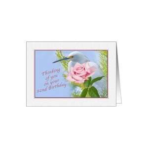    Birthday, 92nd, Snowy Egret and Pink Rose Card Toys & Games