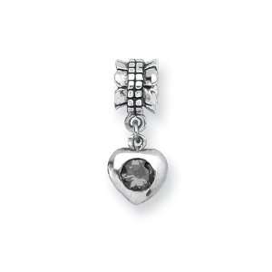  Smoky CZ Heart Charm in Silver for Pandora and most 3mm 
