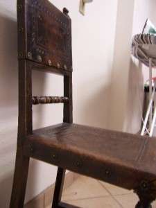 Antique SPANISH HAND TOOLED Leather CARVED Chair  