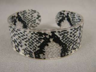 White Black snake lizard skin print plastic bangle cuff 1 wide 