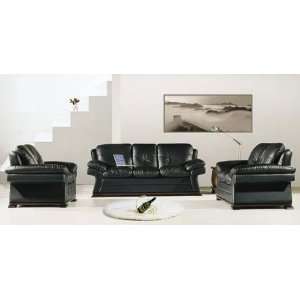   Classic Furniture Leather Sofa Chair 3 Pieces Set   Black (New) Home