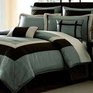  8 Piece Classic Super Comforter Set in Blue/Brown