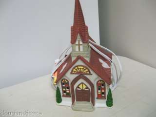 Porcelain LIGHTED CHURCH Christmas Decoration Red/White  