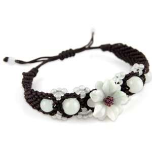  Irridecent White and Green Hue Jade Stone Flower And Beads 