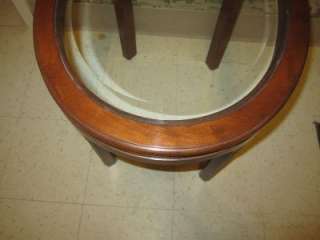  Allen Canova Solid Cherry Oval End Table Beveled Glass Top  