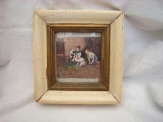 Vintage Framed Mini Wood & Gesso Oil on Cardboard. Childs  