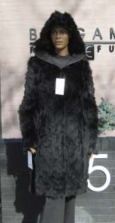 57008 New Black Fox Fur Reversible Taffeta Stroller Coat Jacket Parka 