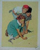 Norman Rockwell Girl Shooting Marbles with Boys  