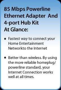  Actiontec MegaPlug 85 Mbps Ethernet Adapter & 4 Port Hub 