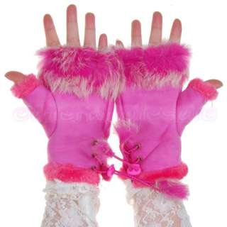 Womens Rabbit Fur Fingerless Gloves Mitten Hand Wrist [SKU 12 