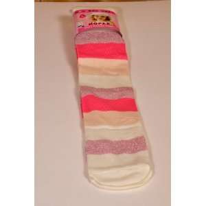  Girls Wide Striped Fashion Tights, Large (Pink and Cream 