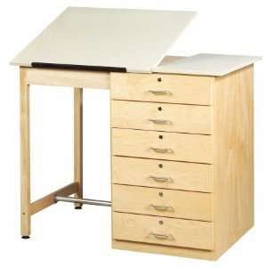 8A UV Finish Solid Maple Wood Art/Drafting Table with Drawer, Plastic 
