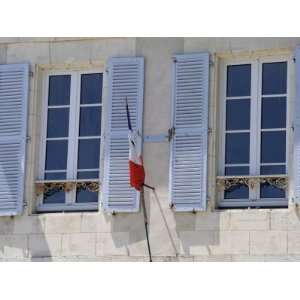 Shuttered Windows and French Flag, La Flotte, Ile De Re, Charente 