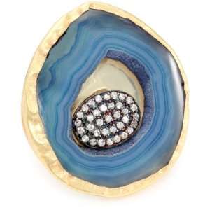 Zariin The Glittering Showstopper Blue Agate Gold Adjustable Ring