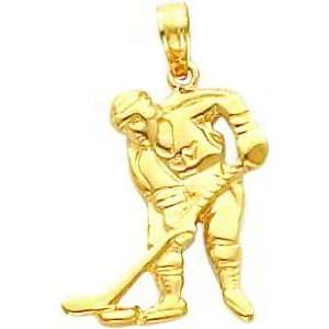  14K Gold Hockey Player Stick & Puck Charm Jewelry