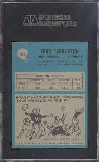 1964 Philadelphia #109 Fran Tarkenton SGC 92 pop 14  