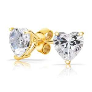 Bling Jewelry Classic Gold Vermeil CZ Heart Stud Earrings .05ct 1ct 1 