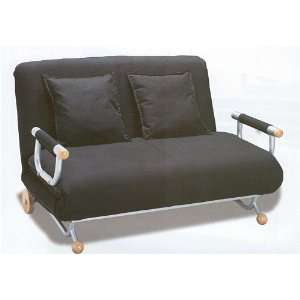  Black Modern Futon Couch Metal Wood Accents Furniture 