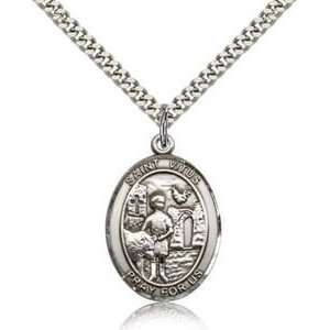   Sterling Silver St. Saint Vitus Medal Oval Pendant Necklace Jewelry