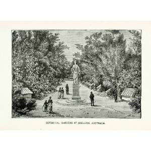 1888 Wood Engraving Botanical Gardens Adelaide South Australia Statue 