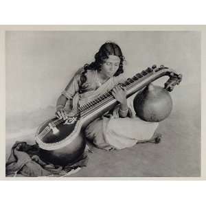 1928 Indian Woman Music Instrument Saraswati Veena   Original 
