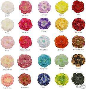 SEQUINS & BEADS silk flower hair clip PICK COLOR  