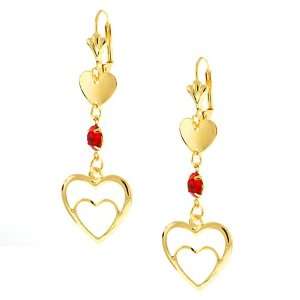  Heart Shape Red Cubic Zirconia Gold Plated Earrings 2 