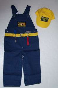 NWT Gymboree Construction Worker Costume Overalls & Hat 12 18 Bob Lil 