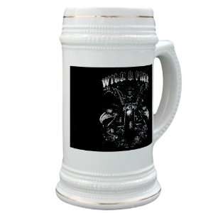 Stein (Glass Drink Mug Cup) Wild And Free Skeleton Biker And Eagles