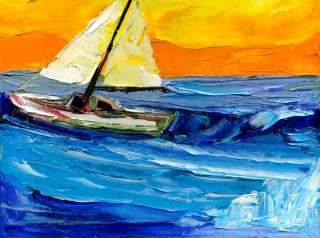   Seascape Sailing Sailboat Marine Art Oil Painting Palette Knive KENP