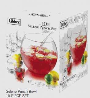 New Libbey Glass Crisa Selene 10pc Punch Bowl Cups Set  