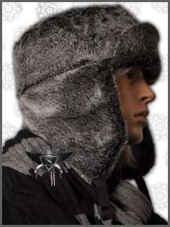 AM807 Black Soft Winter Ear Flap Faux Fur Mens Hat Cap  
