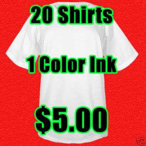 20   Custom T Shirts Screen Printed 1 Ink Color  