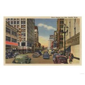  Seattle, WA   View of 3rd Ave. & Pike St. Giclee Poster 