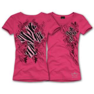 KATYDID Short Sleeve Hot Pink Cowgirl Western Zebra Cross Plus Size T 
