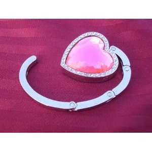  NEW Pink Crystal Heart Shape Handbag Hook Purse Hanger 