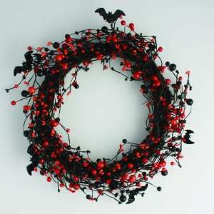   Spooky Black Bat with Berries Willow Wreath, 18 Inch