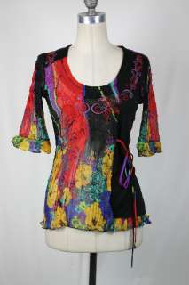 Alberto Makali Multi Color Crinkled Top Blouse Size S M XL New NWT 