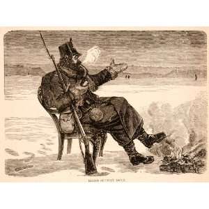 1874 Wood Engraving Franco Prussian War Outpost Duty Soldier Smoking 