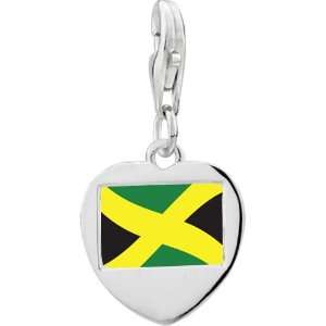  925 Sterling Silver Jamaica Flag Photo Heart Frame Charm 