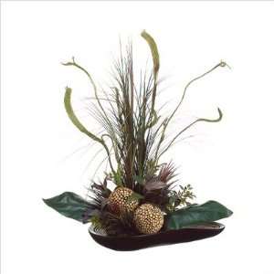  Canna Grass and Staghorn in Dish Faux Flower Arrangement 